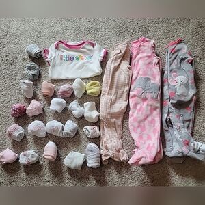 Pink and Gray Elephant Footie Pajamas Bundle